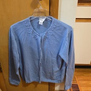 April Cornell Light Blue Cardigan with Flower Embellishments